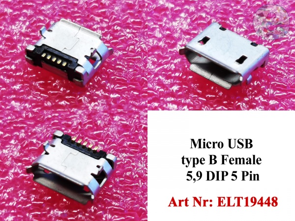Micro USB type B Female 5,9 DIP 5 Pin