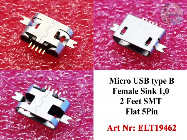 Micro USB type B Female Sink 1,0 2 Feet Flat SMT 5Pin