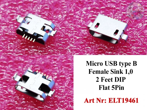 Micro USB type B Female Sink 1,0 2 Feet Flat DIP 5Pin