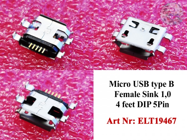 Micro USB type B Female Sink 1,0 4 feet DIP 5Pin
