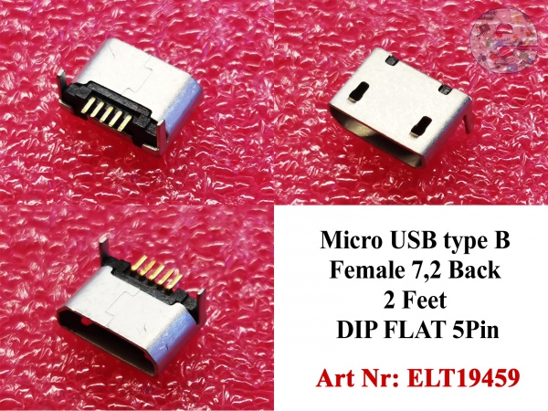 Micro USB type B Female 7,2 Back 2 Feet DIP FLAT 5Pin